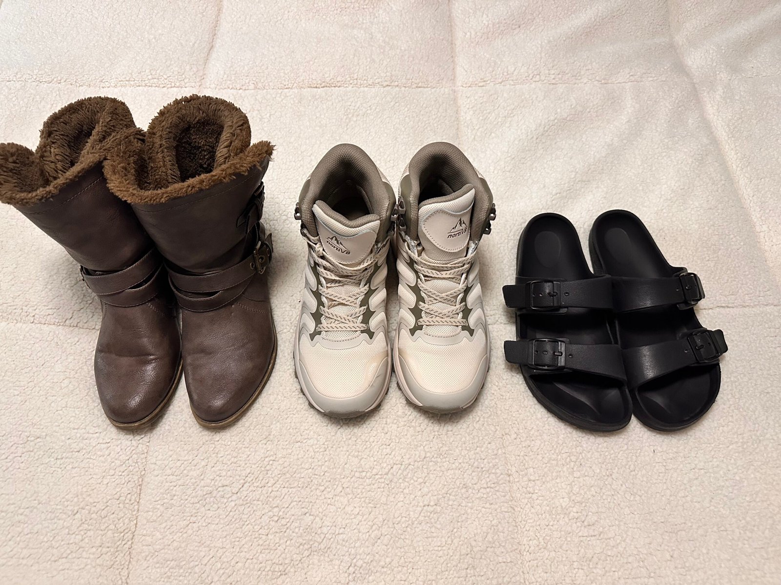 Shoes and hiking boots packed for Iceland
